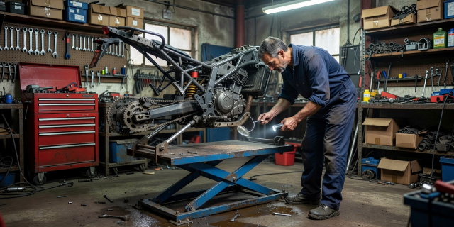 Motorcycle undergoing precision workshop service in Cheshire